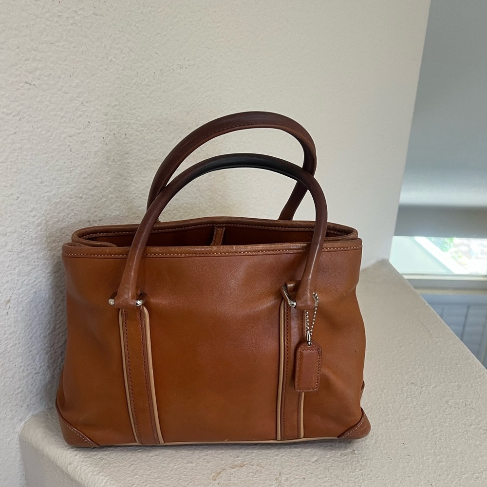 VINTAGE COACH Brown Distressed Leather Hampton Satchel Tote Bag